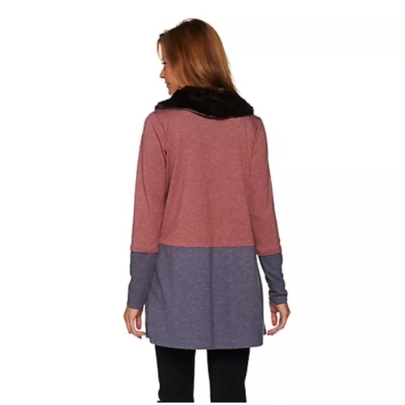 LOGO Lounge by Lori Goldstein French Terry Jacket w/ Faux Fur Collar - Picture 12 of 16